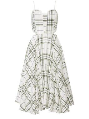 J.O.A. White Plaid Midi Dress with Olive and Black Trim~Size S~$124~